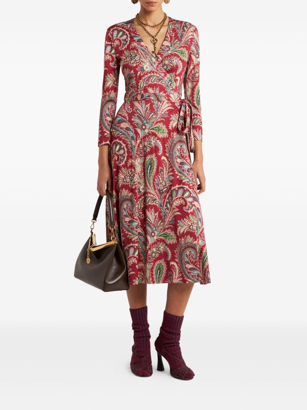 paisley-print wrap midi dress - 2