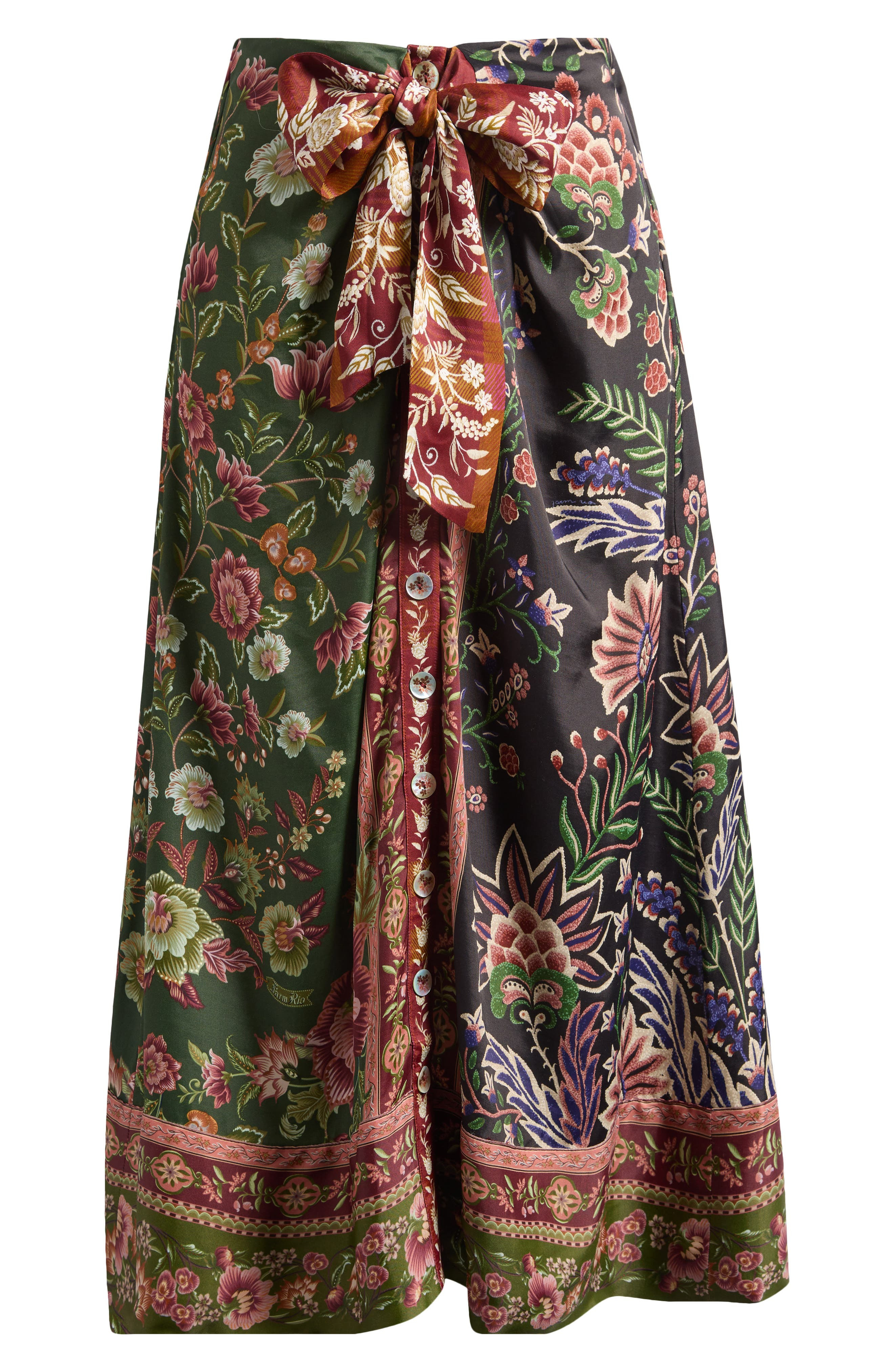 FARM Rio Winter Garden Mix Print Tie Front Midi Skirt in Multi at Nordstrom - 5