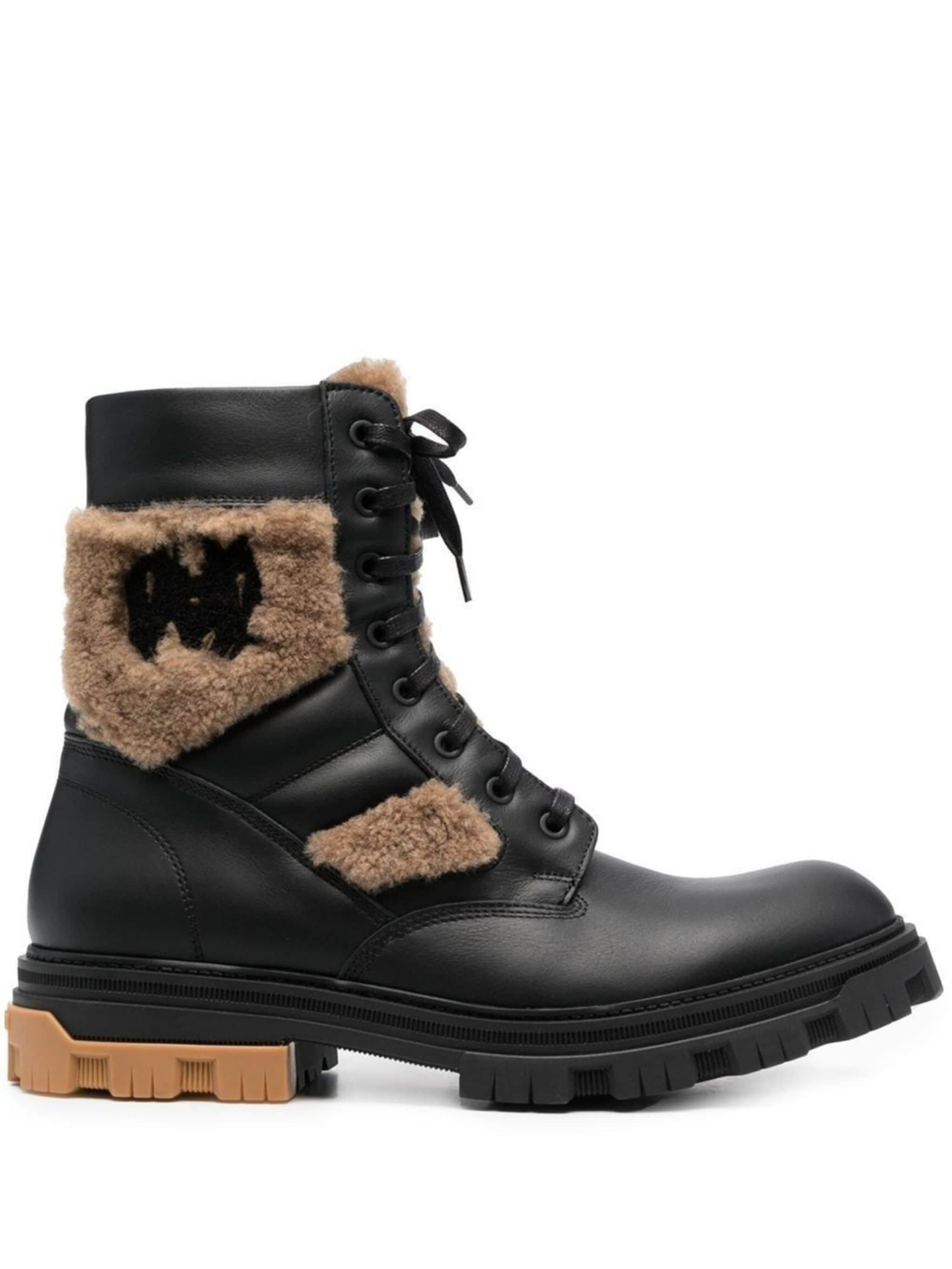 fur-panelled lace-up combat boots - 1