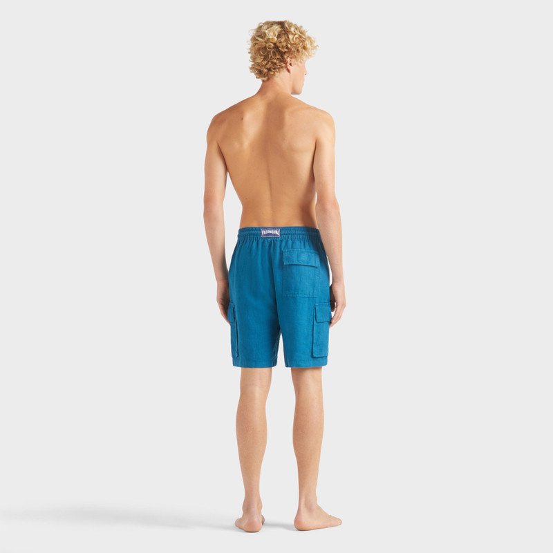 Men Linen Bermuda Shorts Cargo Pockets 4