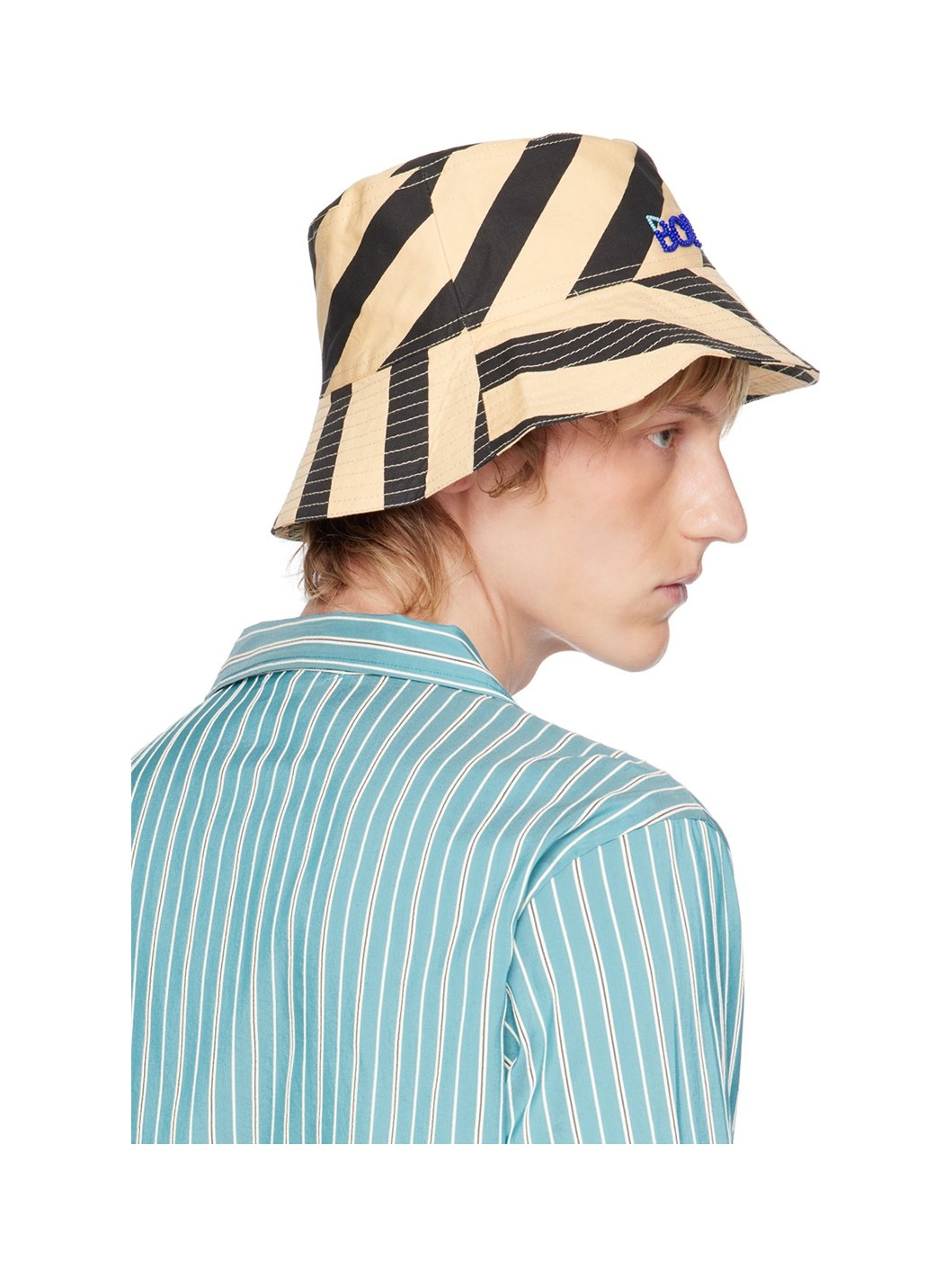 Beige & Black Domino Stripe Bucket Hat - 3