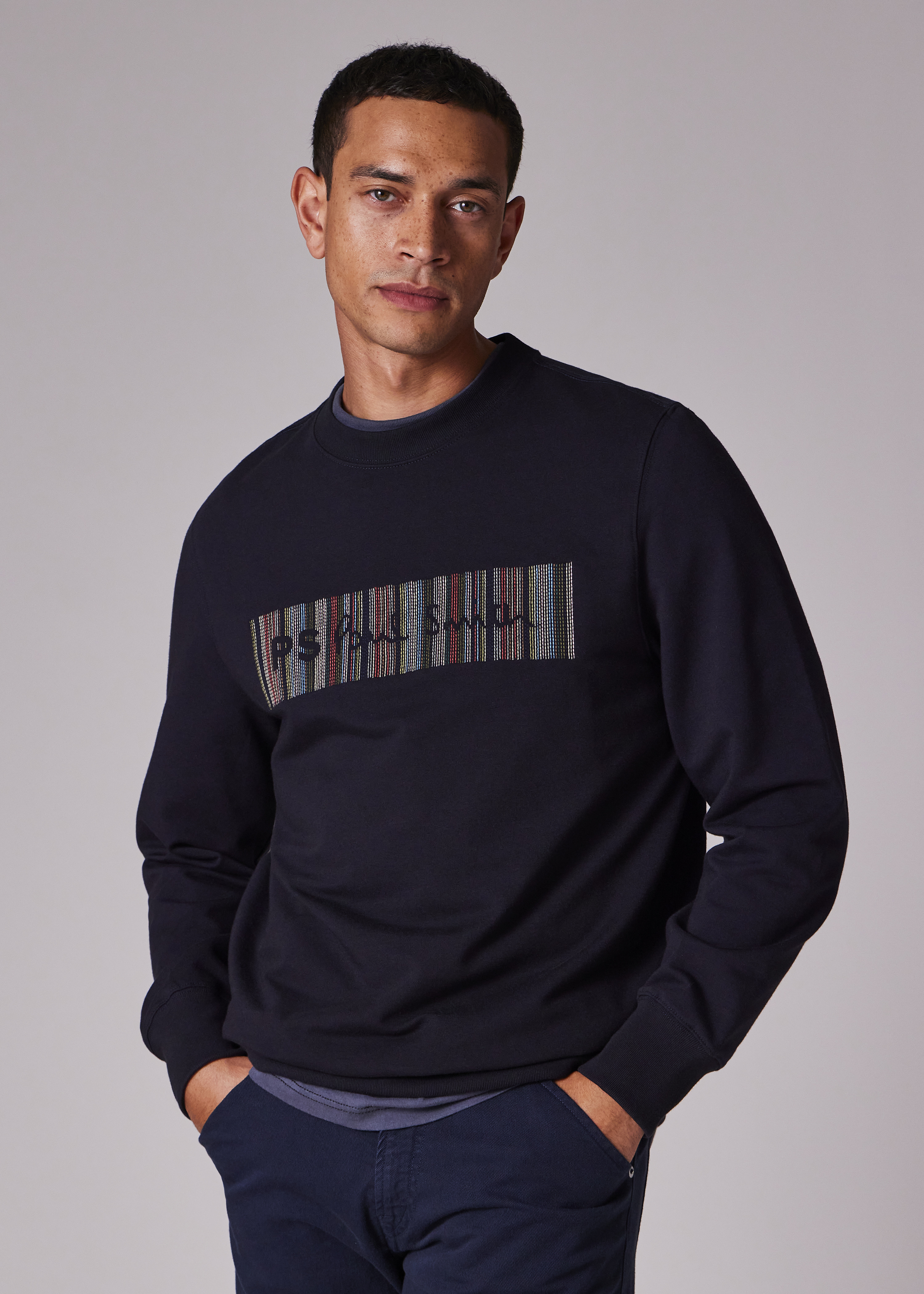 Navy Embroidery Logo Cotton-Blend Sweatshirt - 6