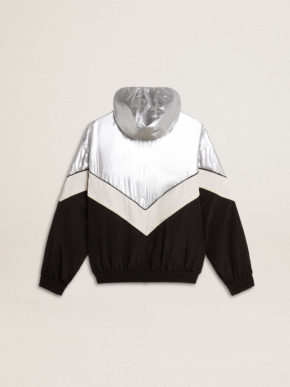 Silver, white and black zippered windproof jacket - 2