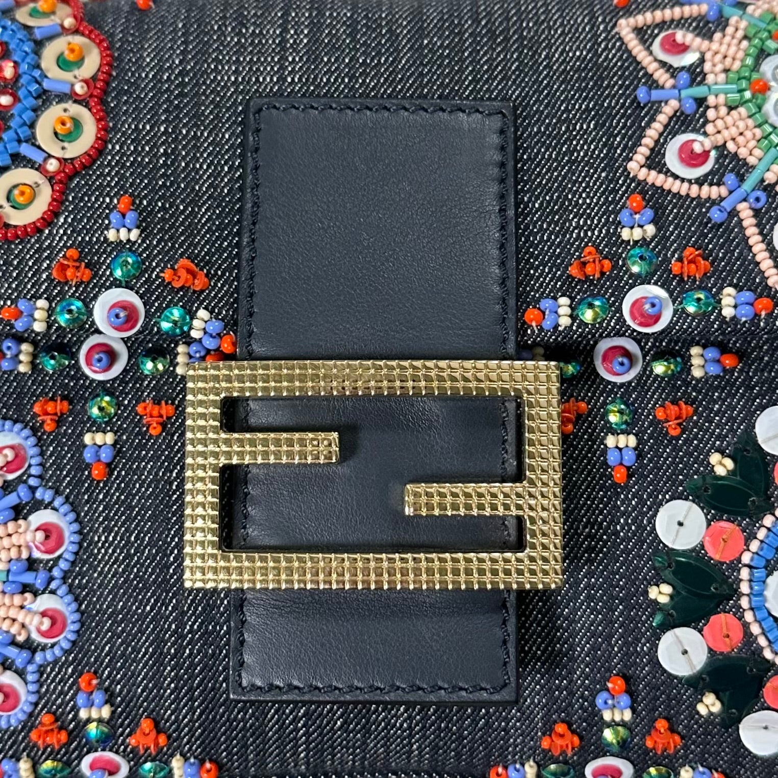 FENDI Denim Beaded Mamma Baguette Bag - 6