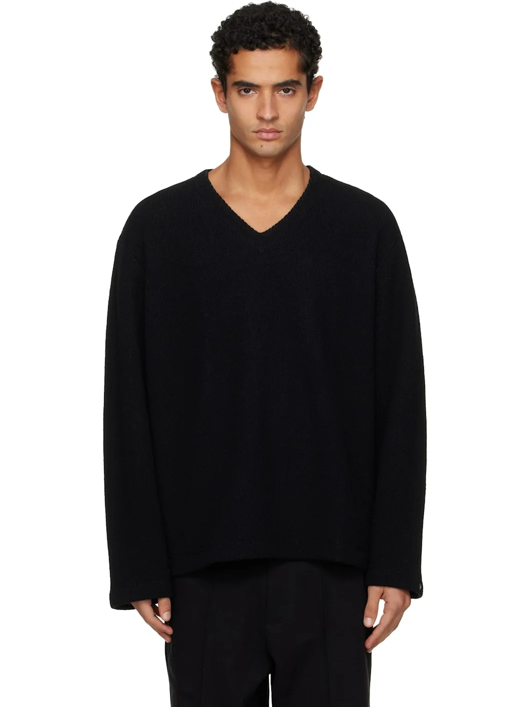 Black V-Neck Snap Sweater - 1