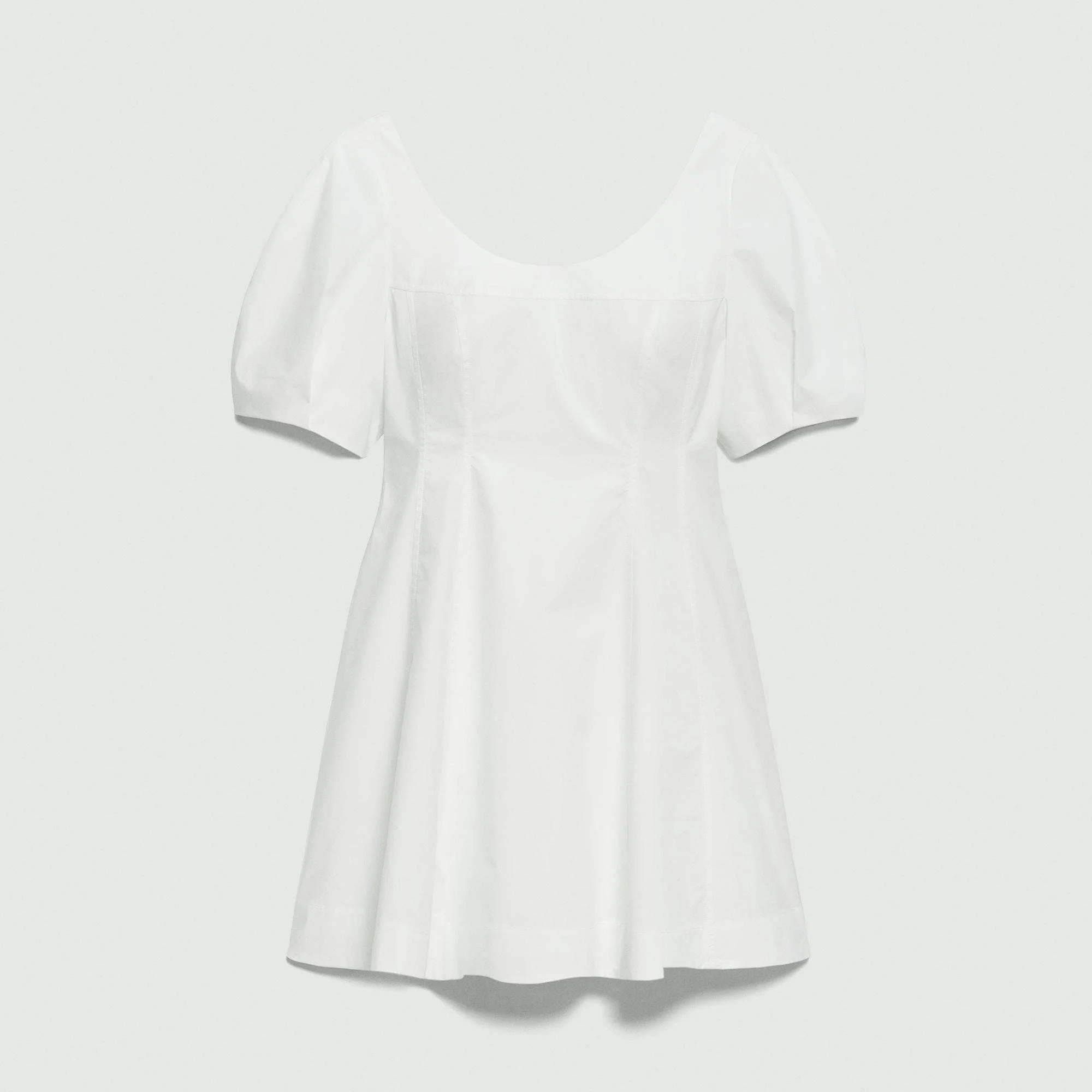 Puff Sleeve Mini Dress in City Poplin - 1