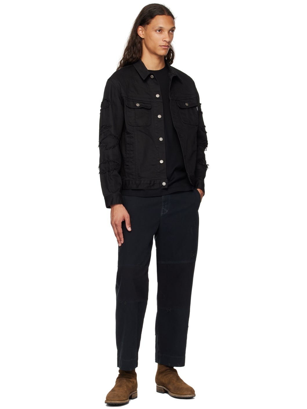 Black Distressed Denim Jacket - 4