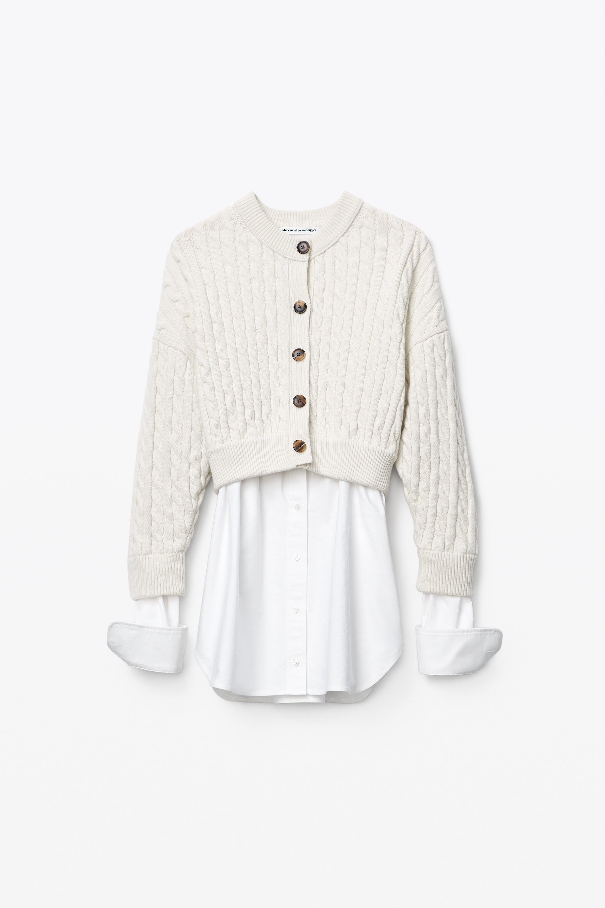 HYBRID TOP IN COTTON OXFORD AND WOOL CABLE - 1