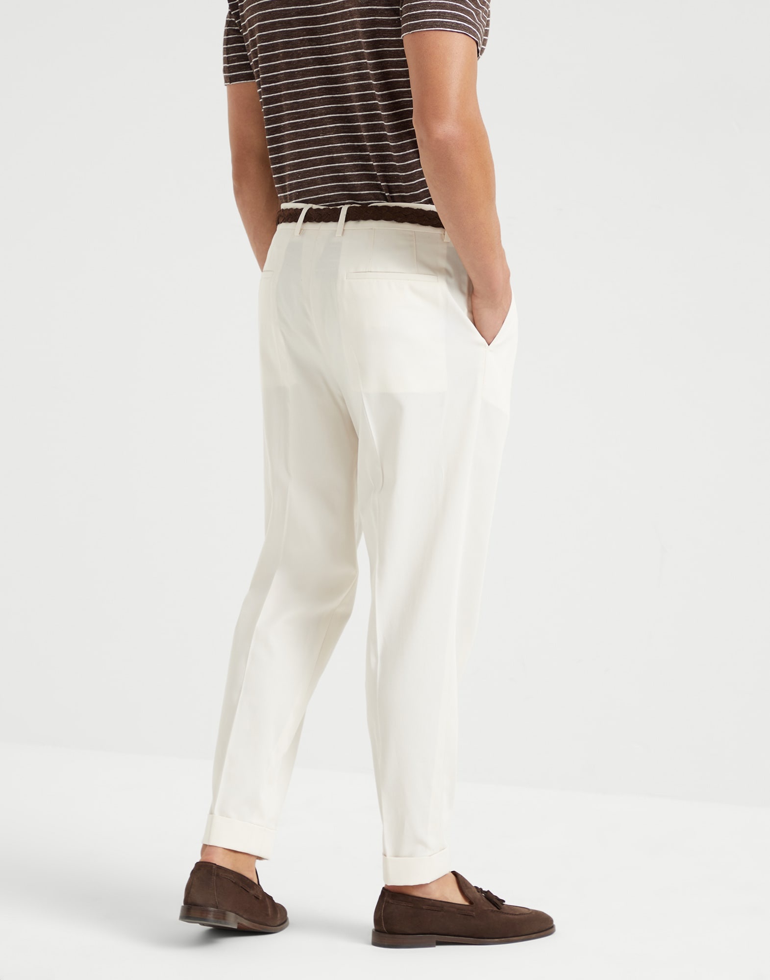 Cotton crêpe batavia leisure fit trousers with double pleats - 2