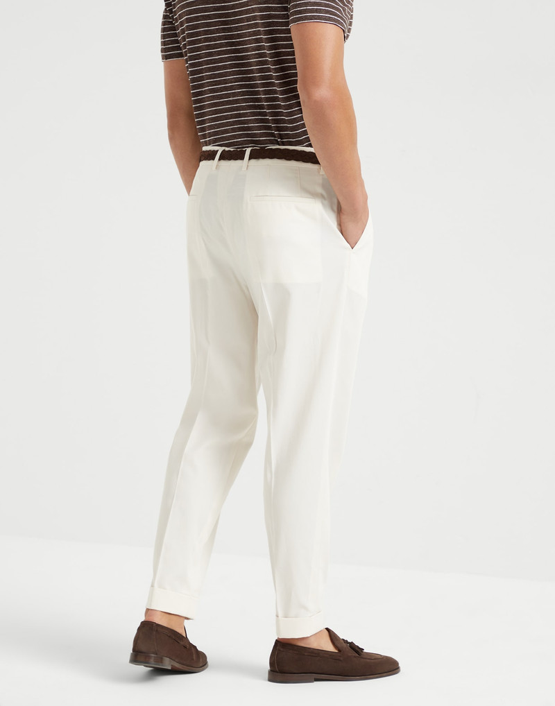 Brunello Cucinelli Cotton crêpe batavia leisure fit trousers with double pleats outlook