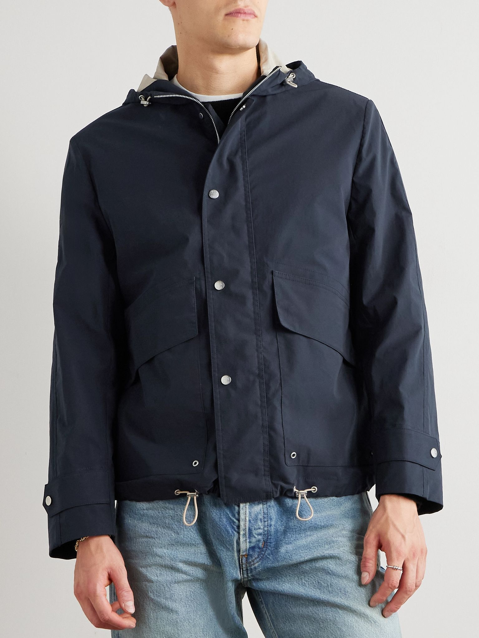 Cotton-Shell Hooded Jacket Navy - 3