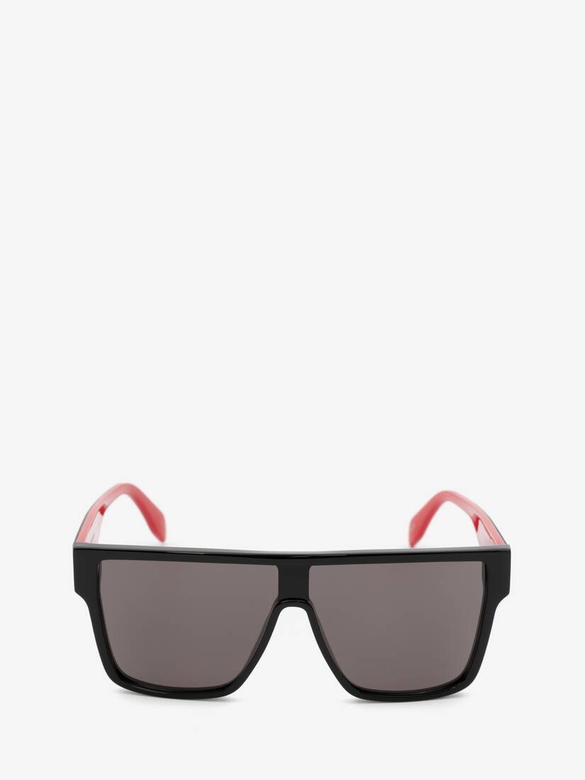 Men's Selvedge Oversized Mask Sunglasses in Black Red - 1