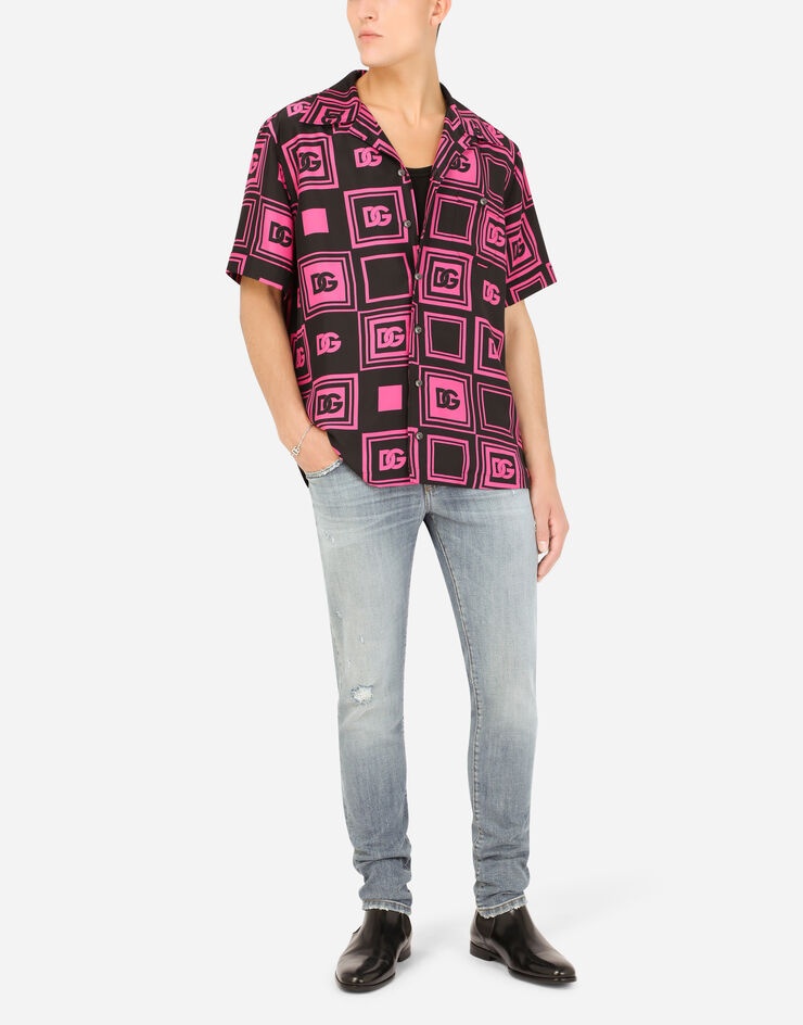 Silk Hawaiian shirt with all-over DG print - 6