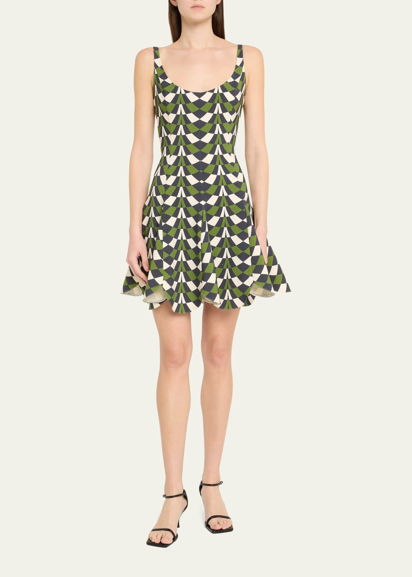 Geometric Fit-and-Flare Scalloped Wool Mini Dress - 2