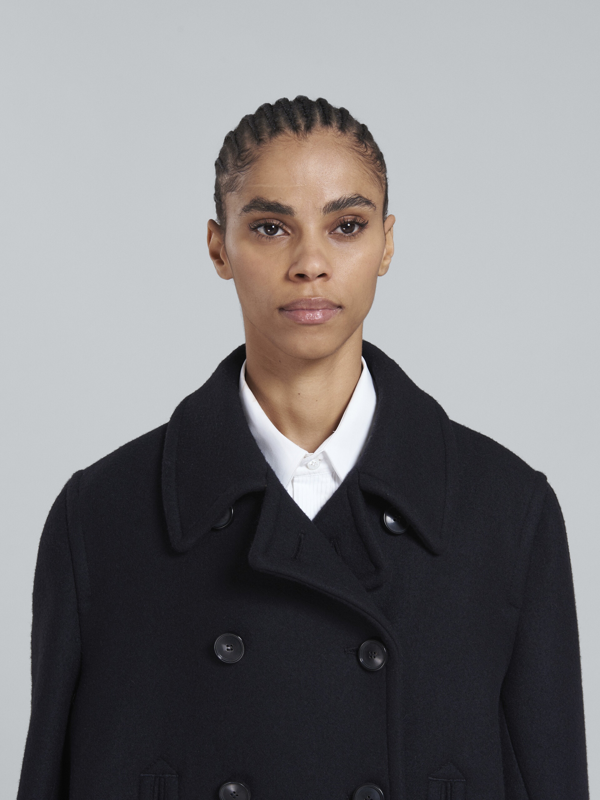 BLACK DOUBLE-BREASTED PEACOAT - 4