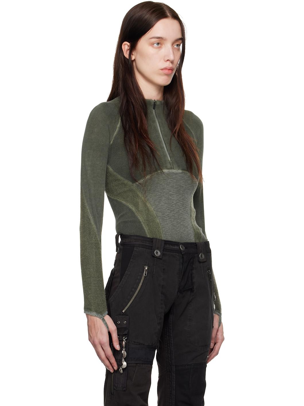 Khaki Half-Zip Raglan Sweater - 2