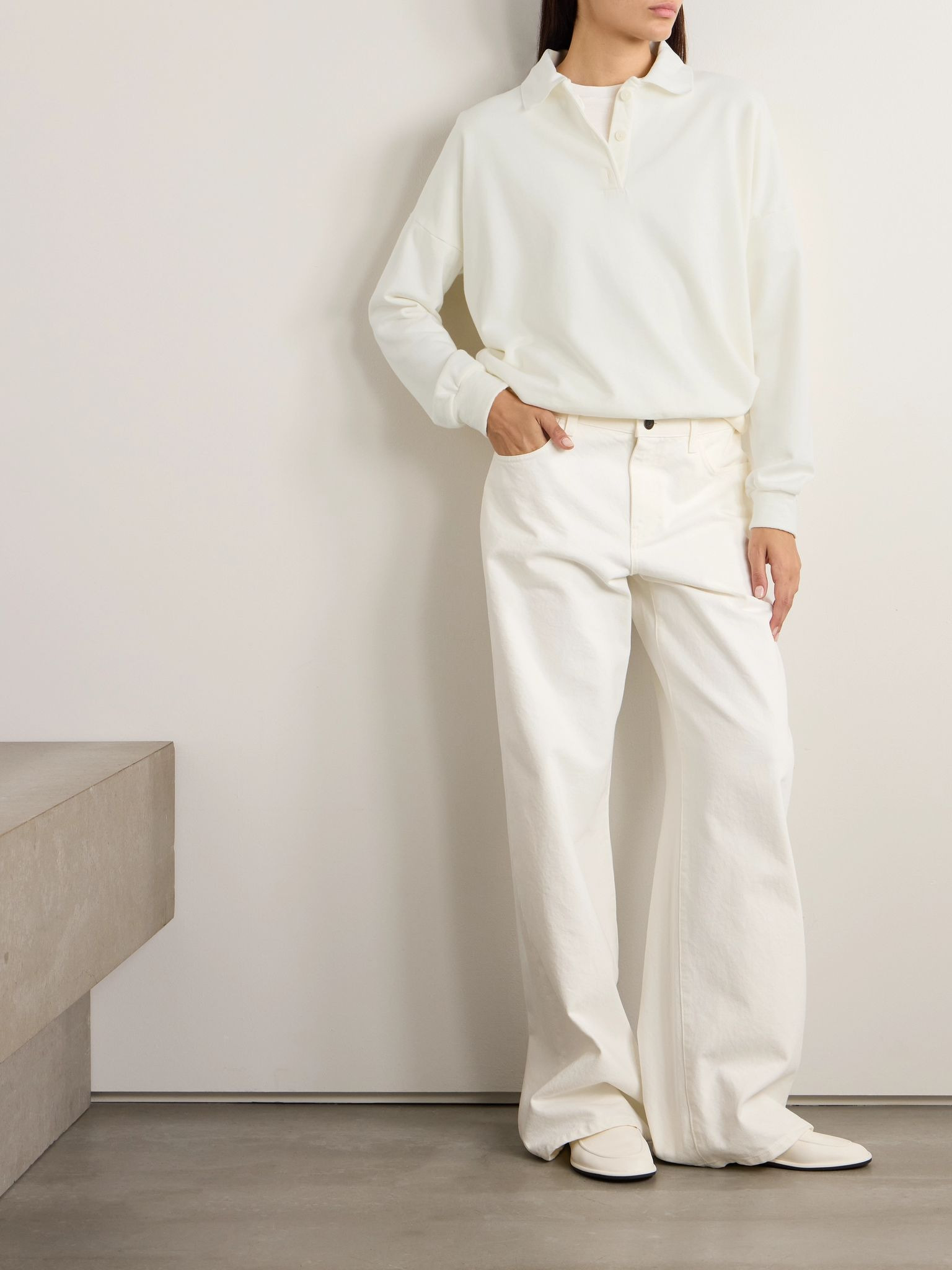 Essentials Corzas cotton-terry polo top Cream - 2