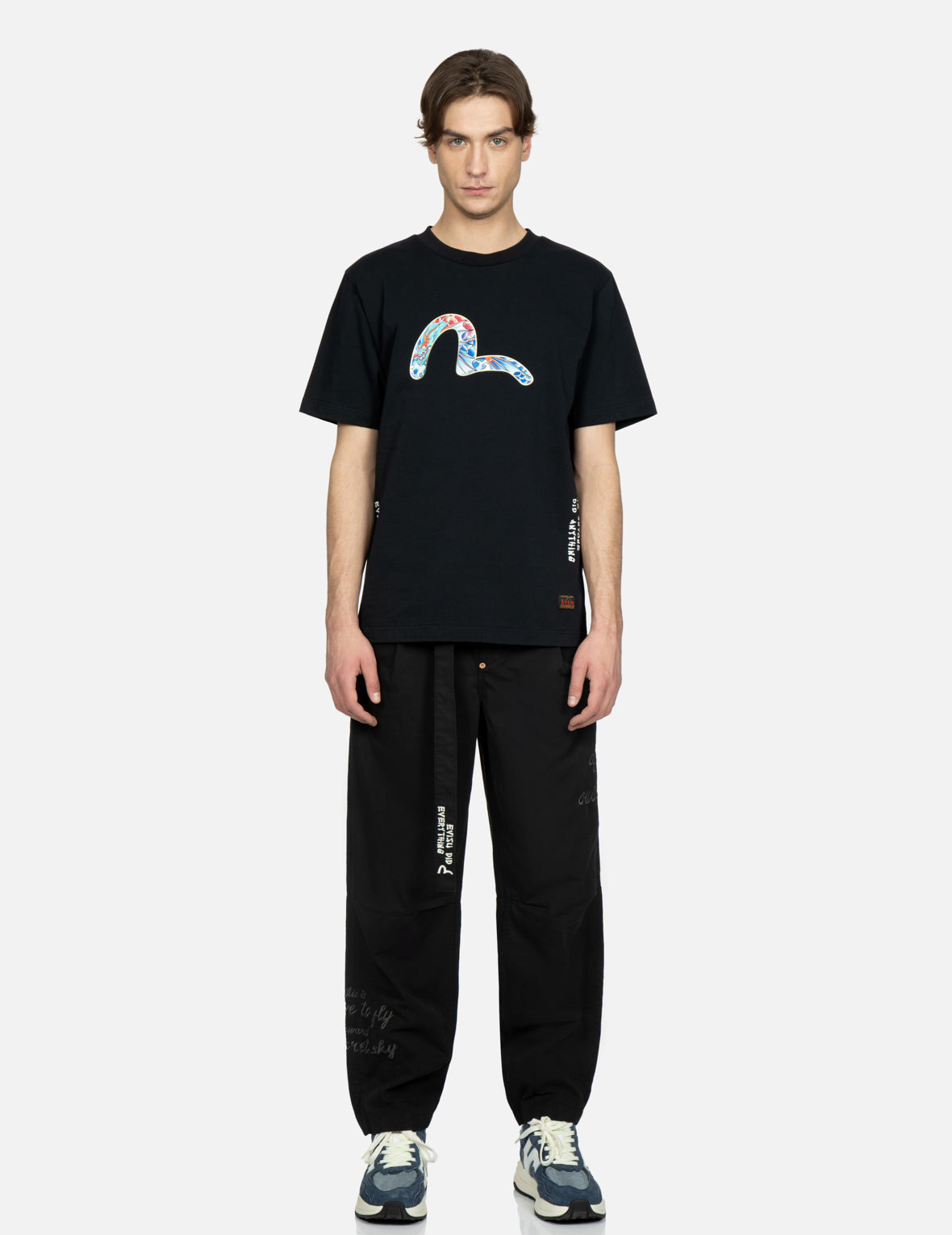 KAMON AND SLOGAN EMBROIDERY LOOSE FIT PANTS - 6