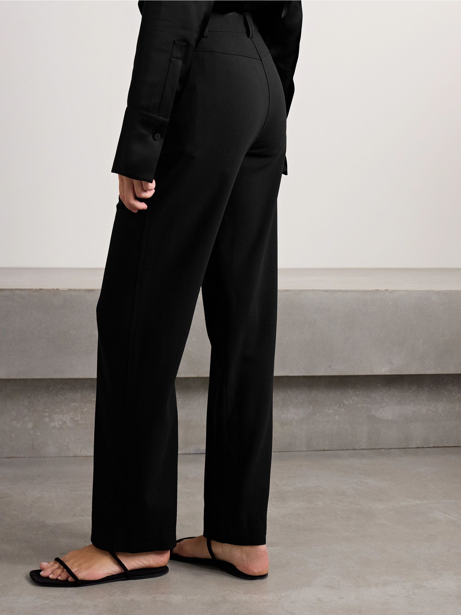 Wool-blend crepe straight-leg pants Black - 4