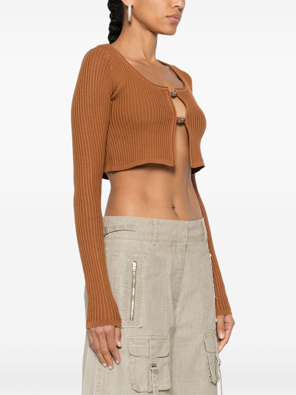 cropped ribbed-knit cardigan - 3