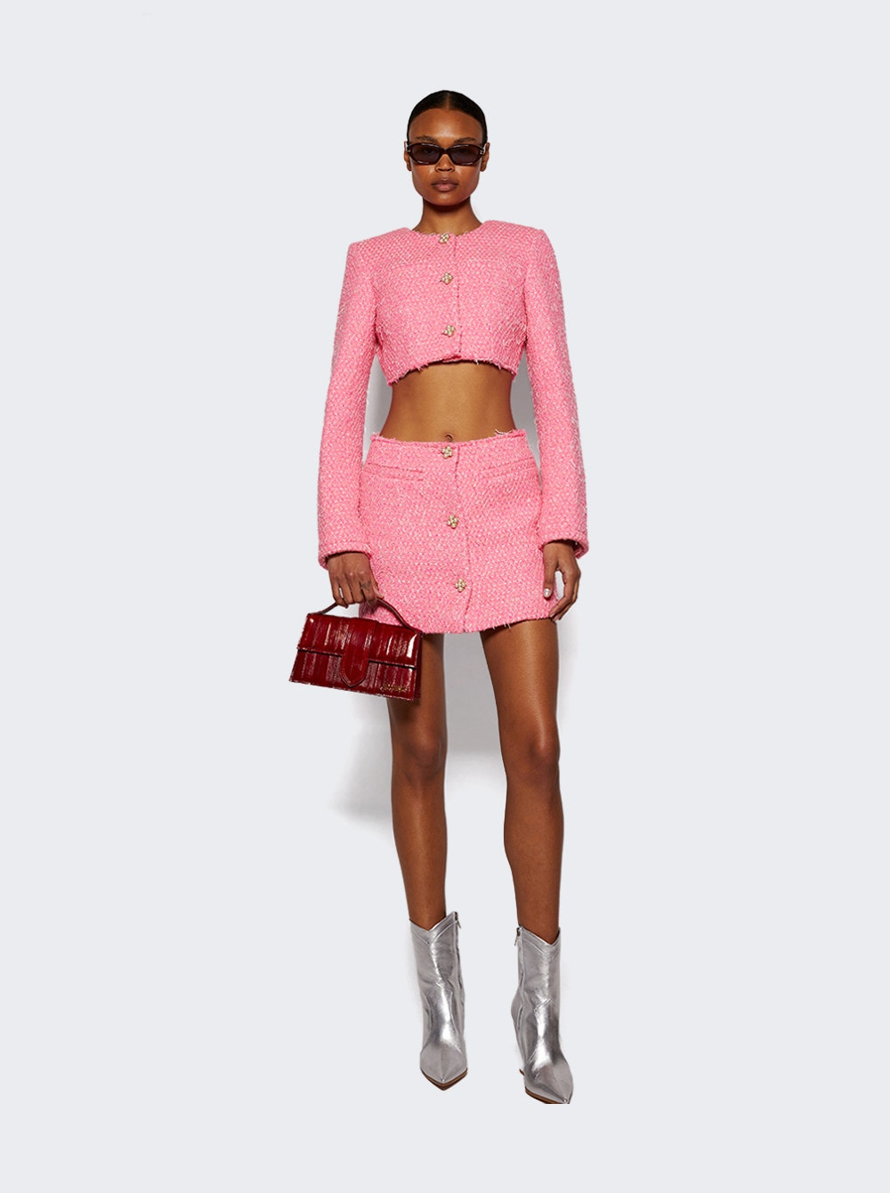 Deconstructed Tweed Jacket Hot Pink - 2