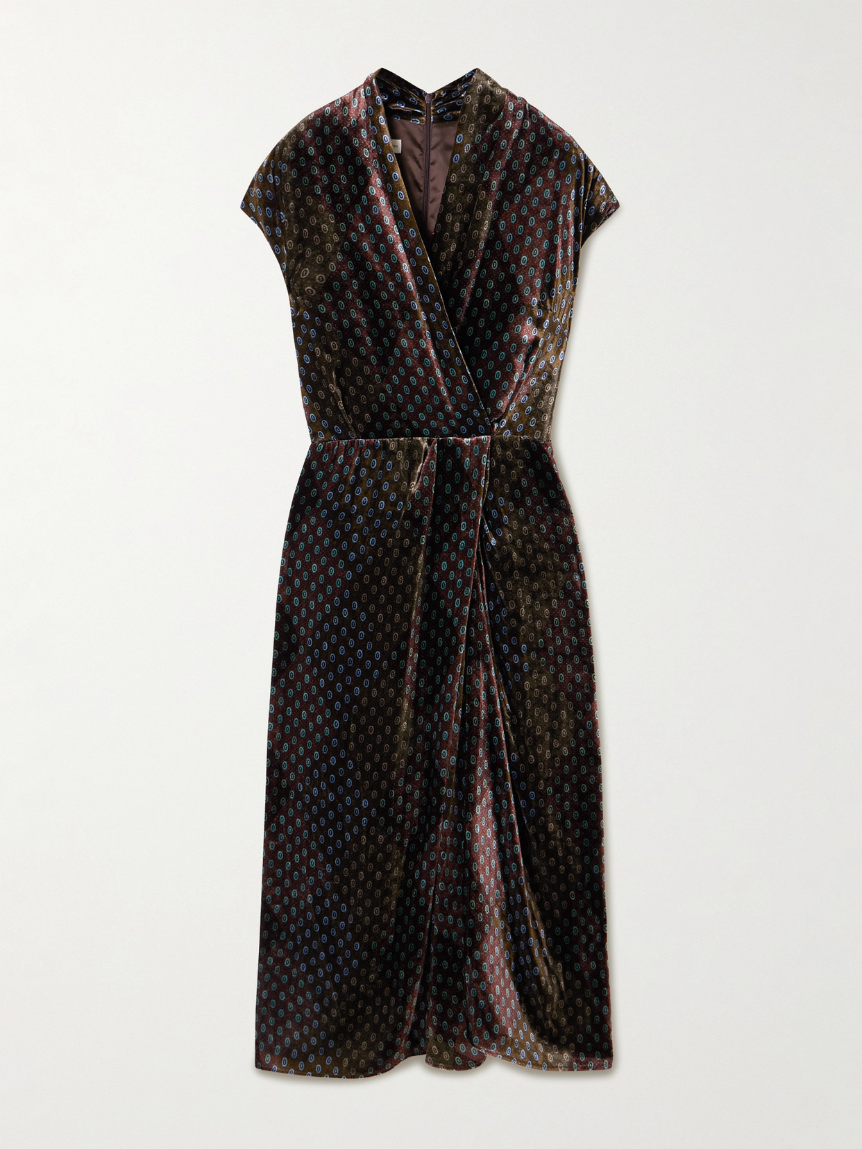 Printed Velvet Wrap-effect Midi Dress - 1