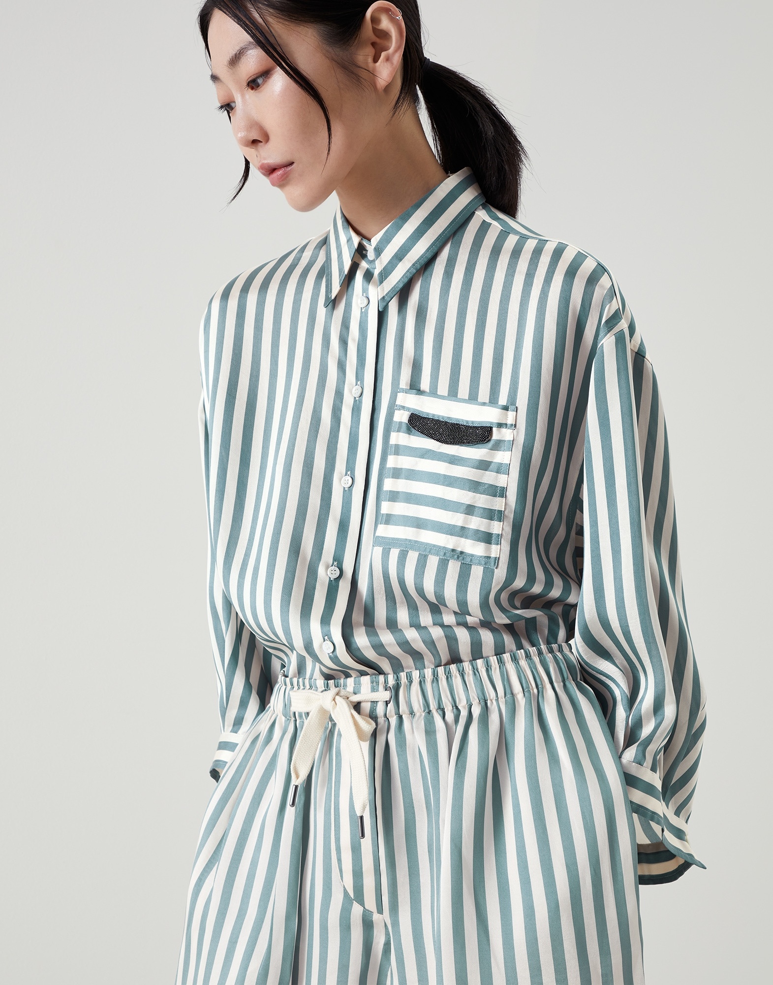 Viscose and silk stripe twill shorts - 3
