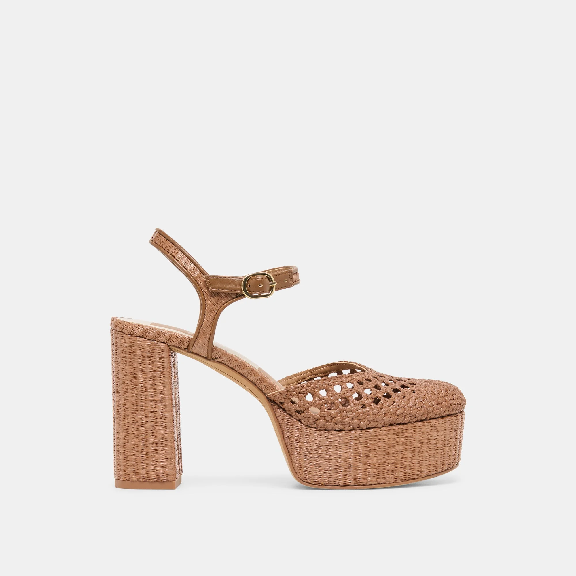 GERO HEELS MID BROWN WOVEN RAFFIA - 1