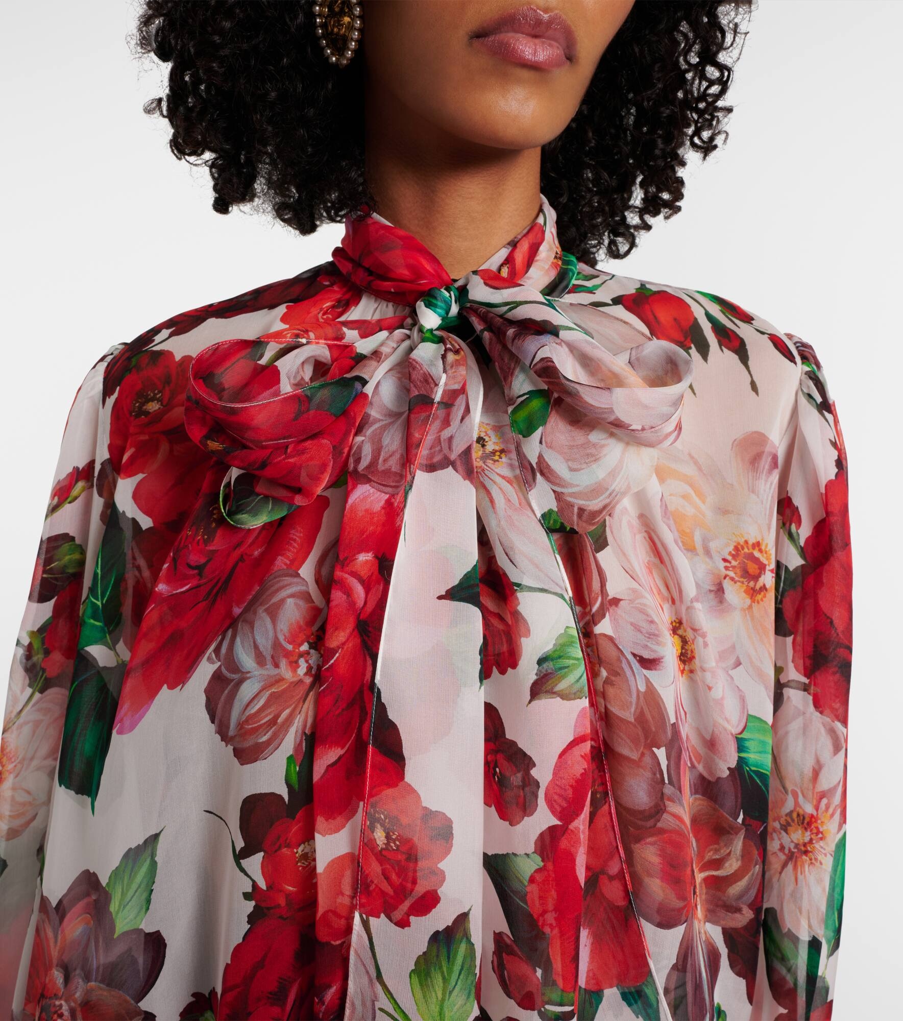 Floral tie-neck silk chiffon blouse - 4