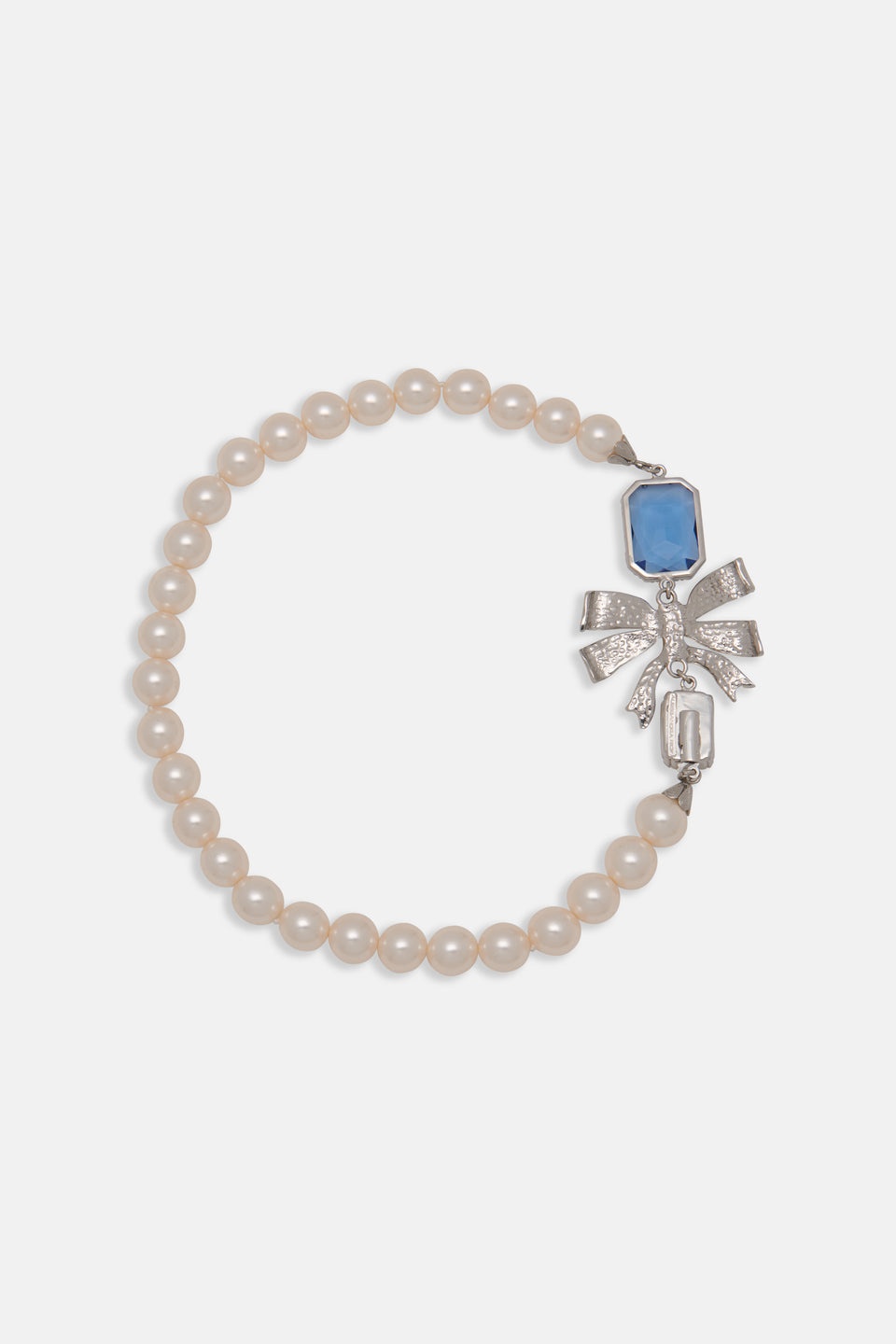 SINGLE PEARL NECKLACE WITH BOW AND CRYSTAL - 2