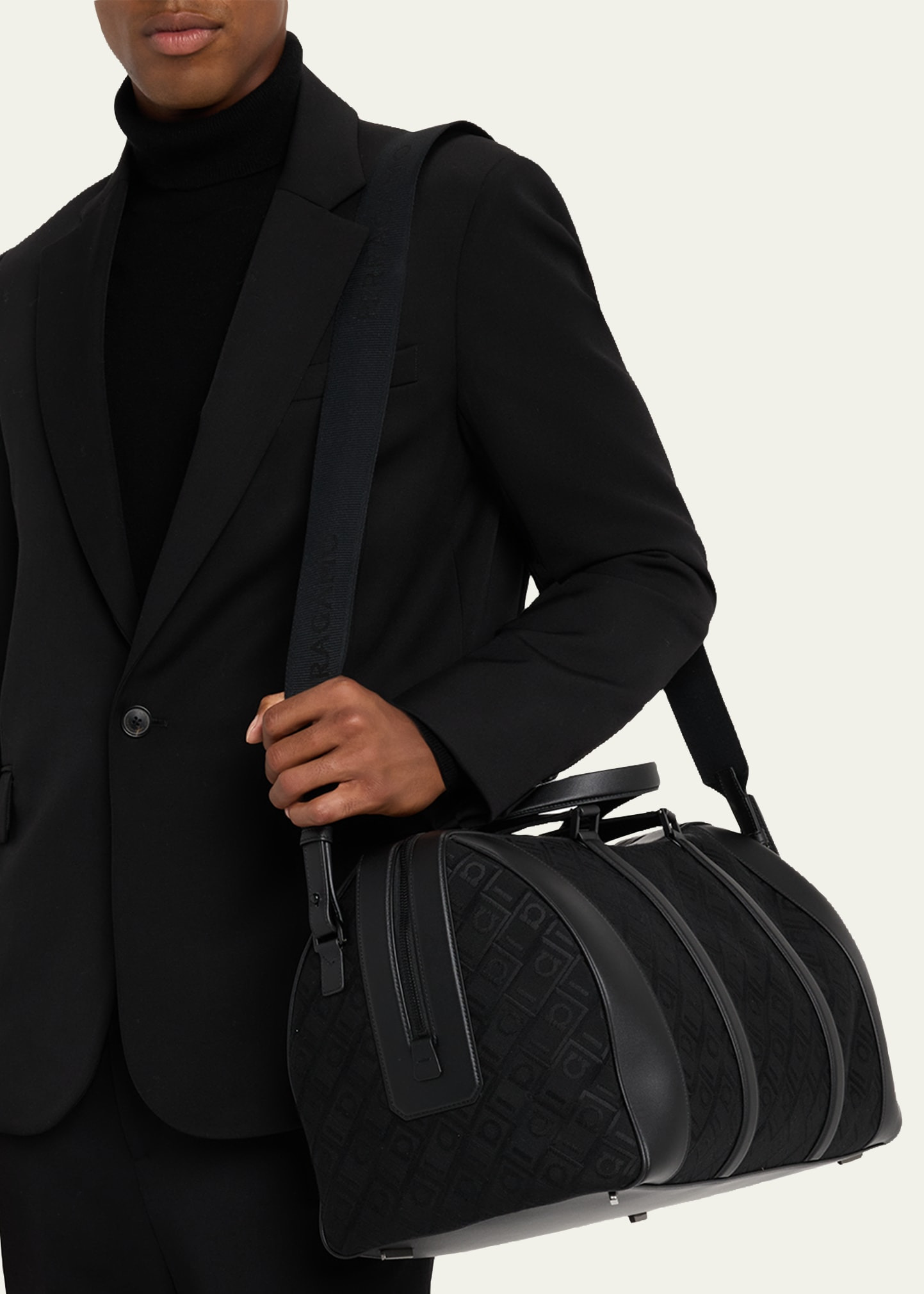 Men's Jacquard and Leather Duffel Bag - 2