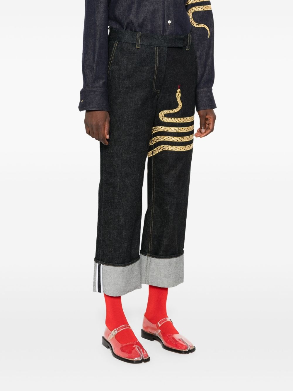 snake-embroidered chino jeans - 3