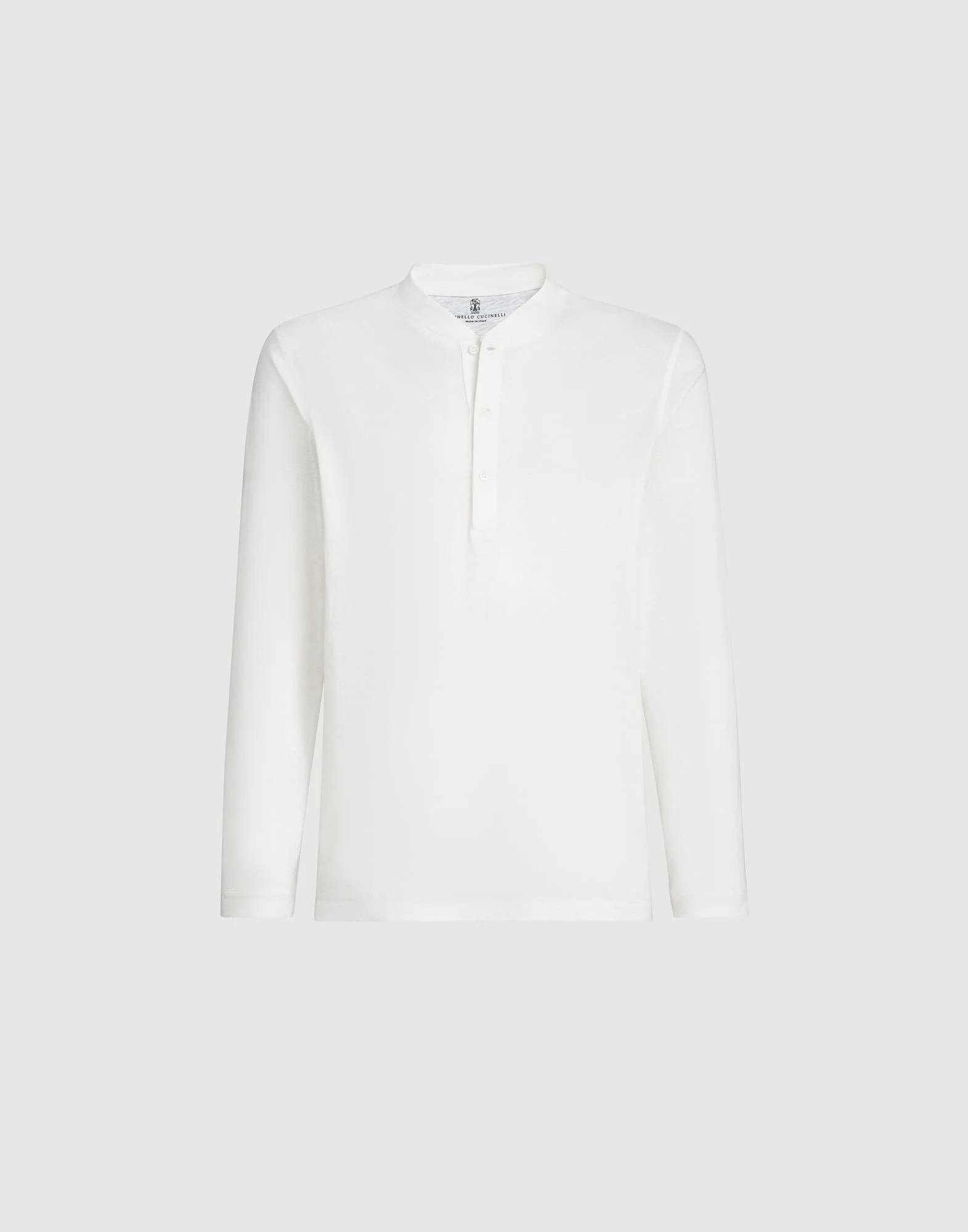 Linen and cotton jersey long sleeve T-shirt with Henley collar - 1