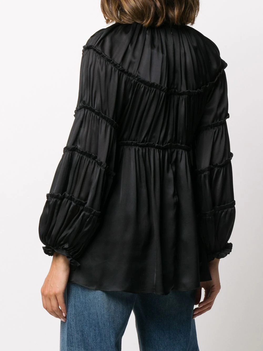 gathered satin balloon sleeve blouse - 4