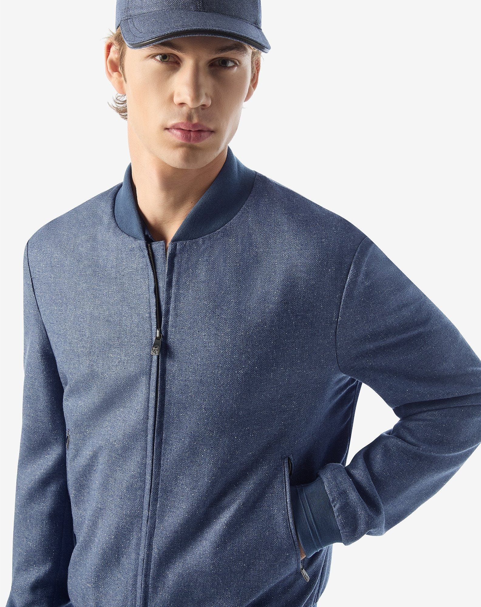 Blue silk and wool bomber jacket - 4