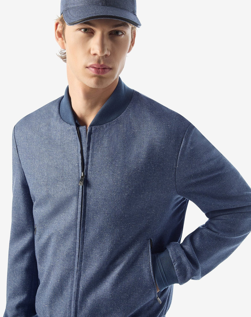 Blue silk and wool bomber jacket 4