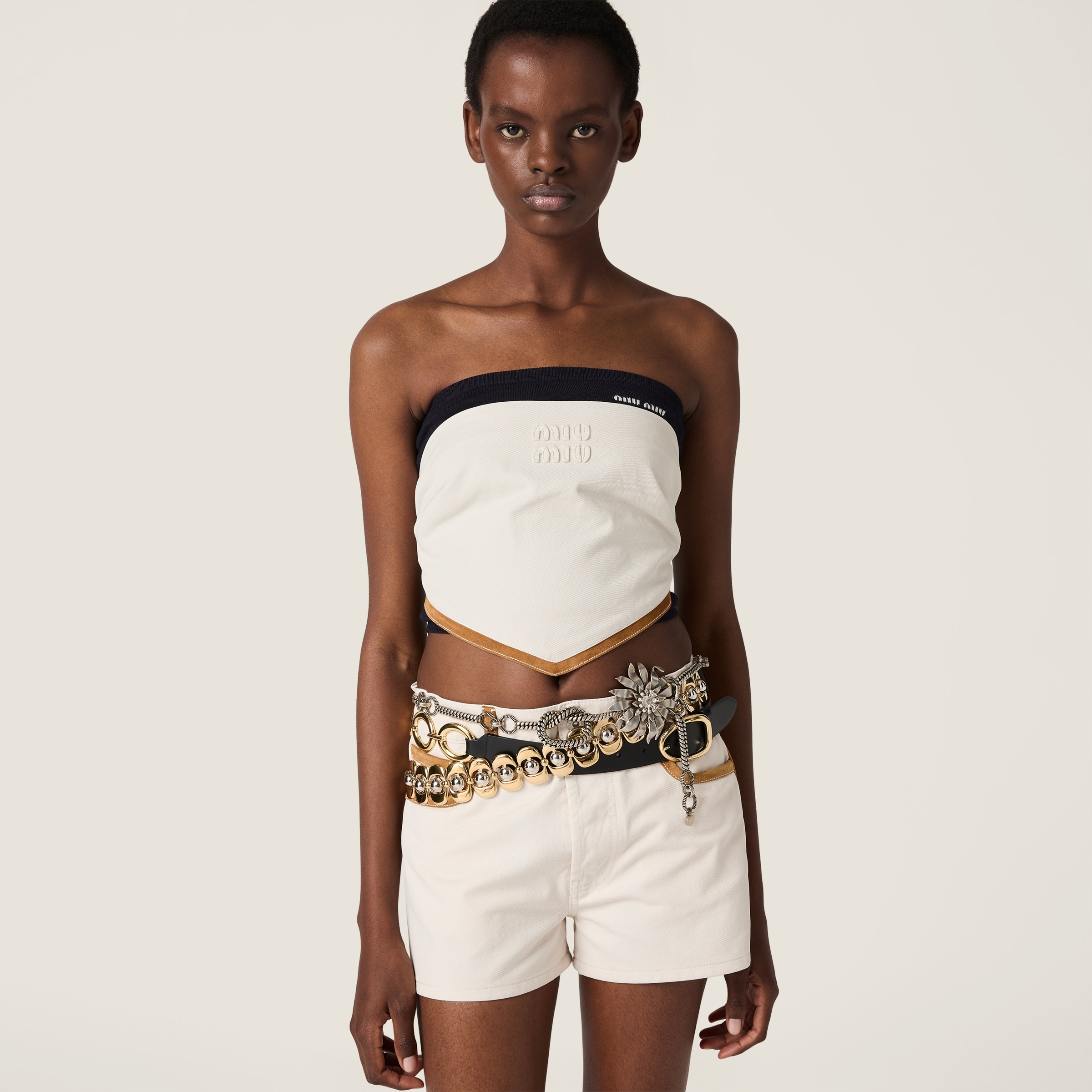 Denim and leather bandana top - 4