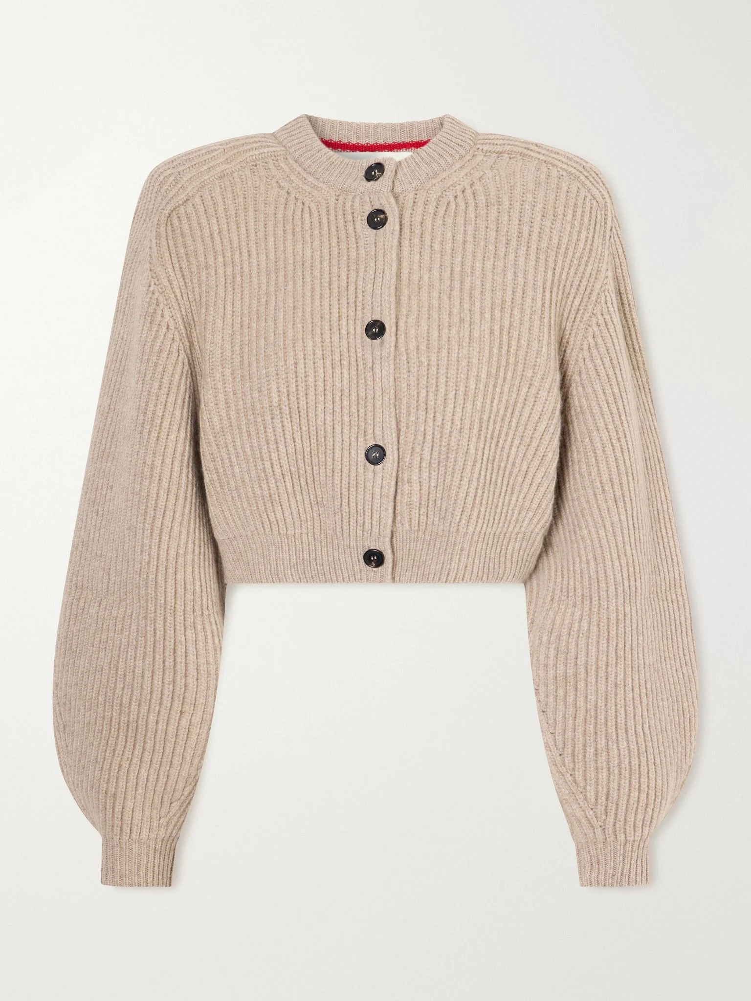 The Cadogan cropped ribbed cashmere cardigan Sand - 1