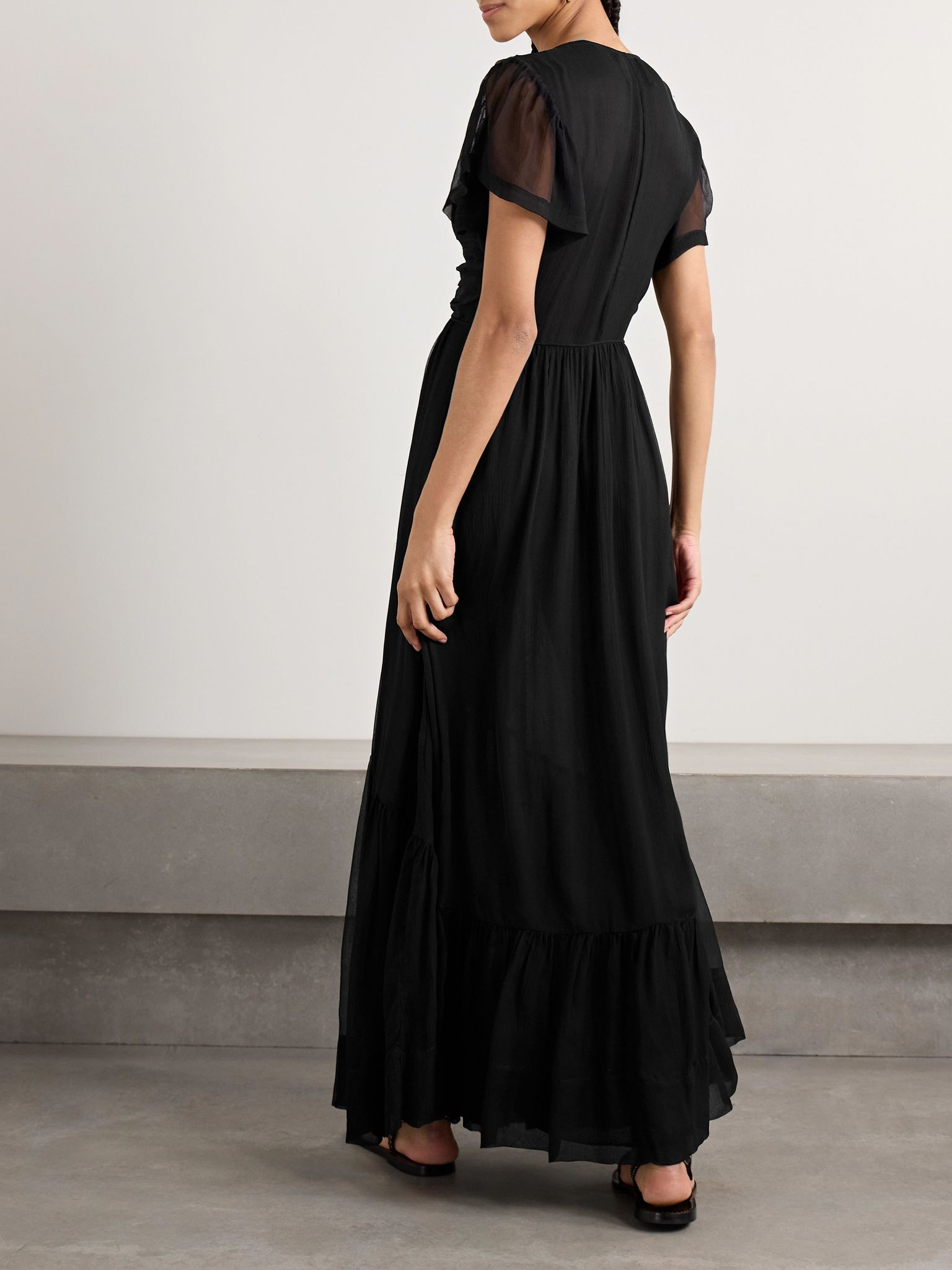 Agathe tiered gathered silk-crepon maxi dress Black - 3