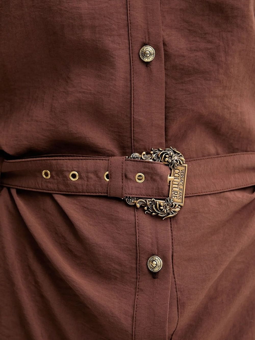 off-shoulder belted shirt dress - 5