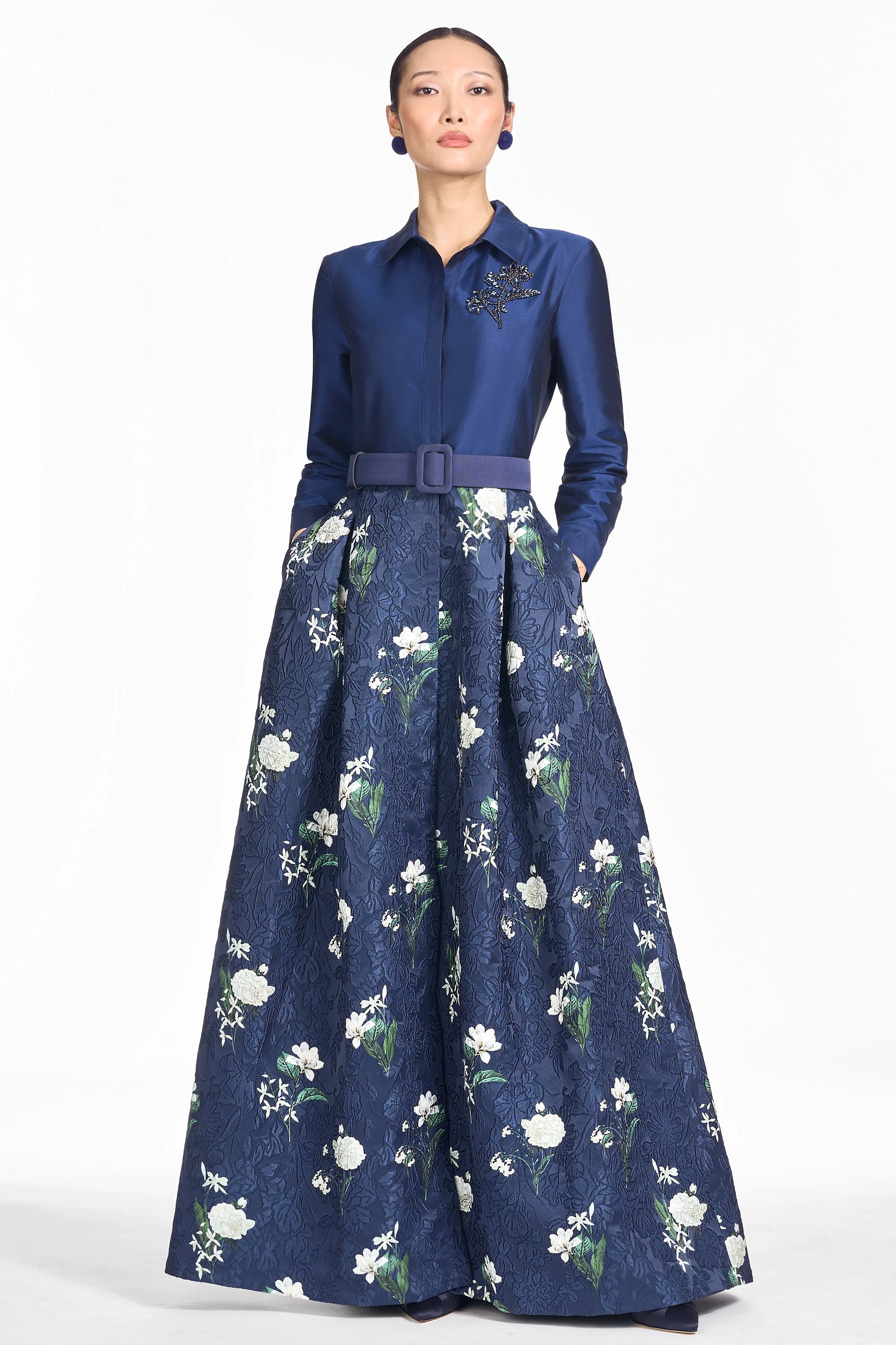 QUINN GOWN - NIGHTFALL/ALABASTER NOCTURNE FLORAL - 1