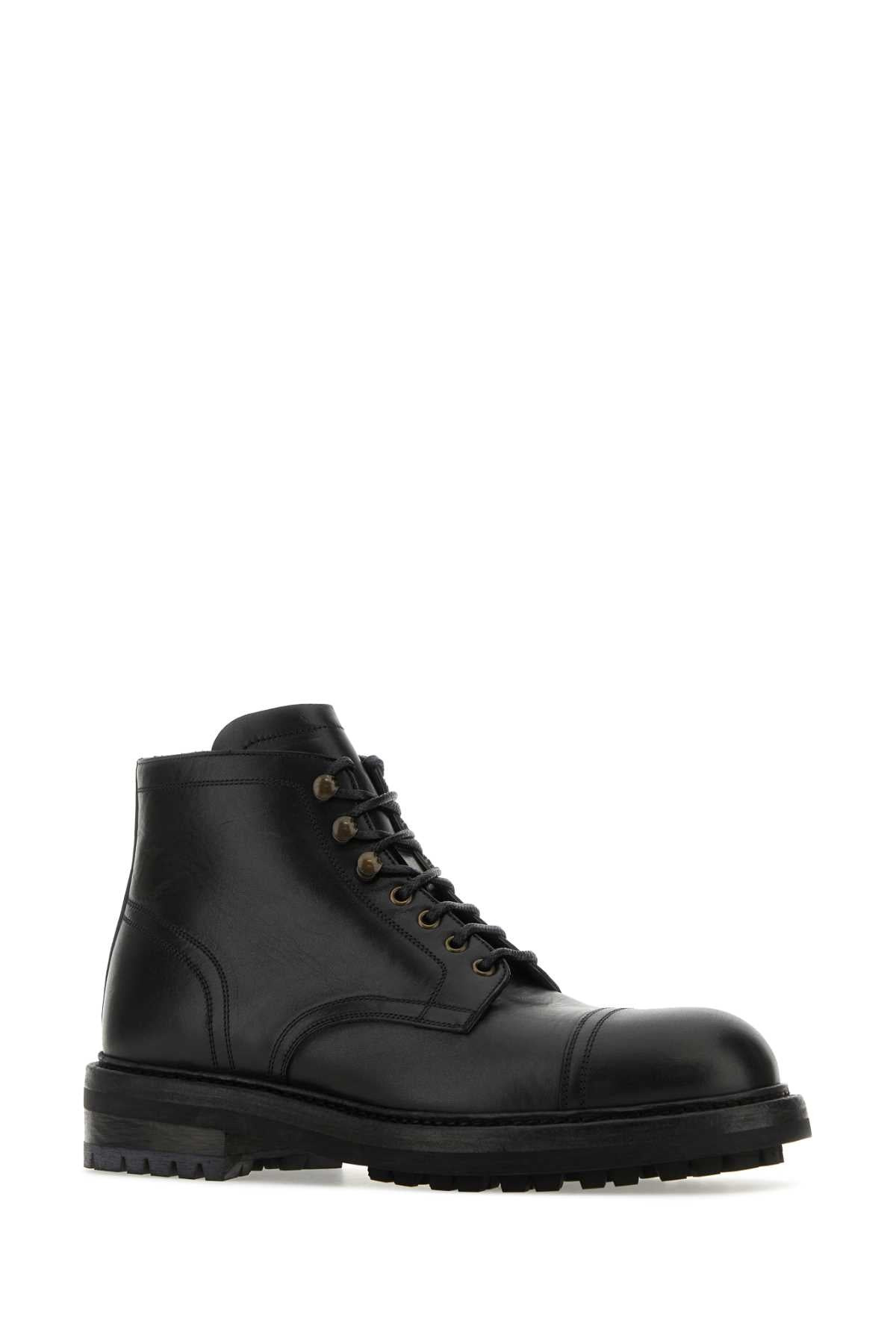 Dolce & Gabbana Men Black Leather Re-Edition Ankle Boots - 2