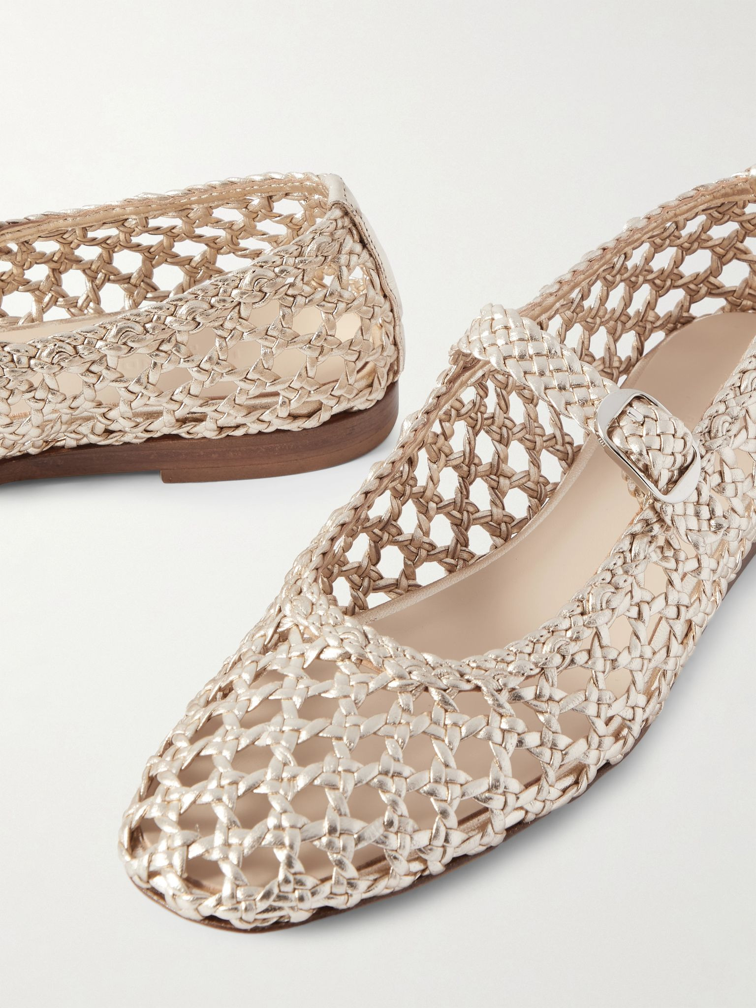 Woven metallic leather Mary Jane ballet flats Gold - 4