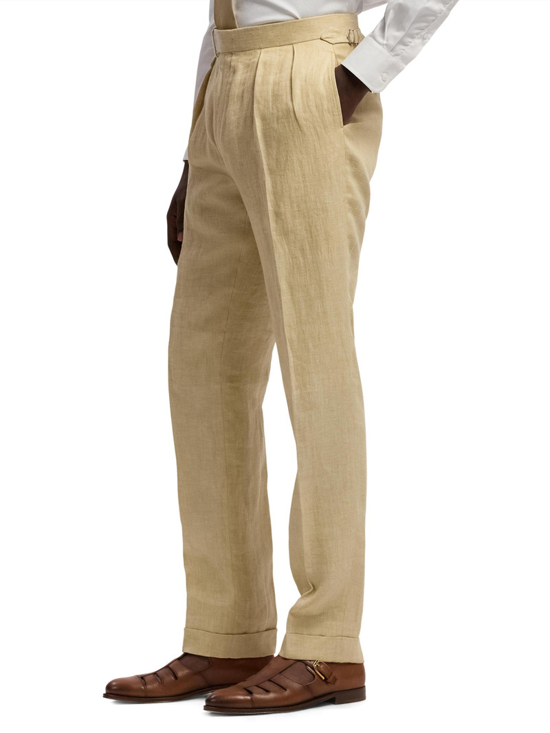 Men's Pleated Linen Straight-Leg Trousers - Sand 4