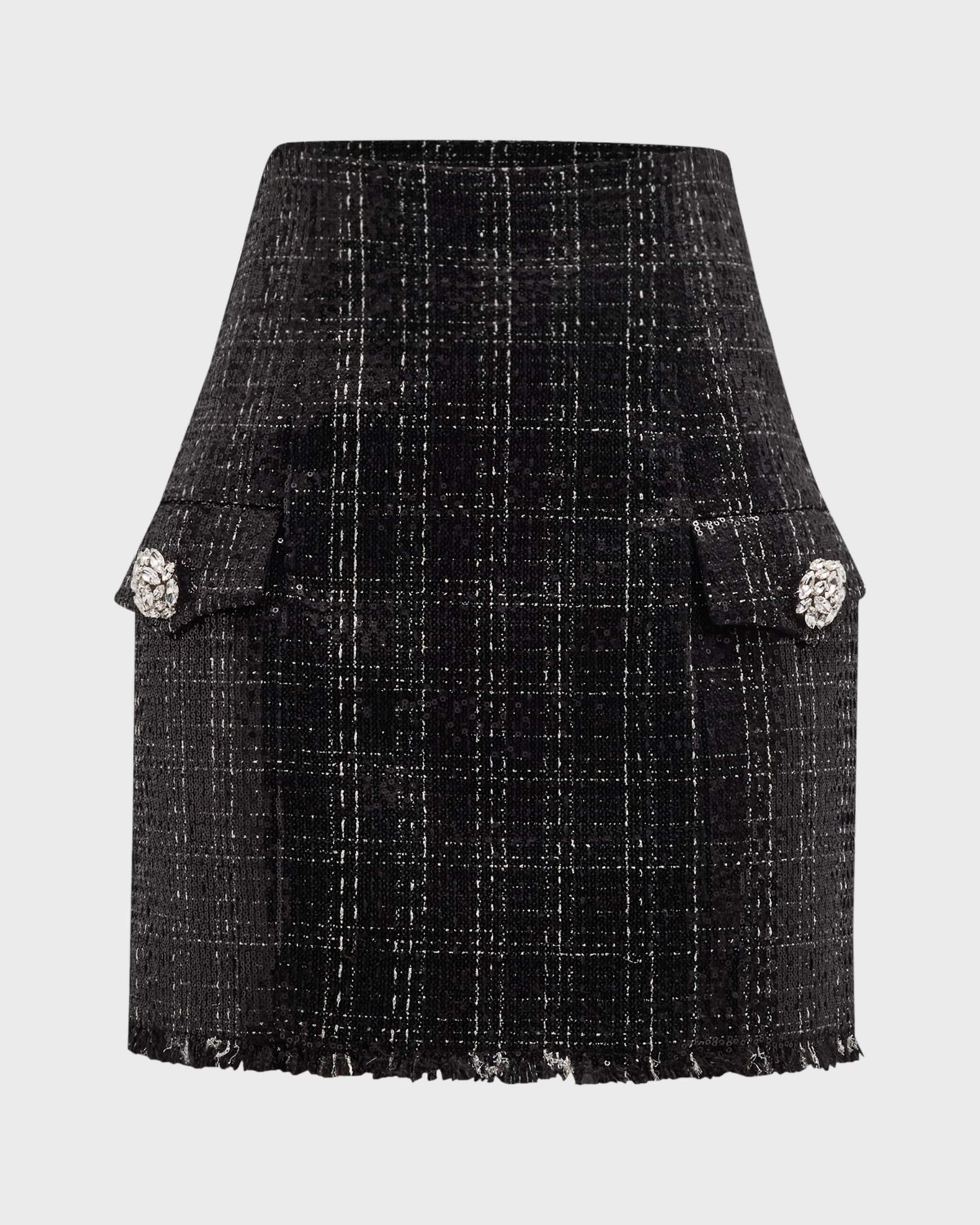 Balmain High-Waist Sequined Tweed Mini Skirt neimanmarcus