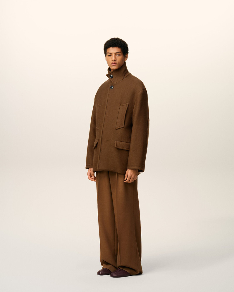 BROWN WOOL OVERSIZED HIGH COLLAR PEA COAT 6