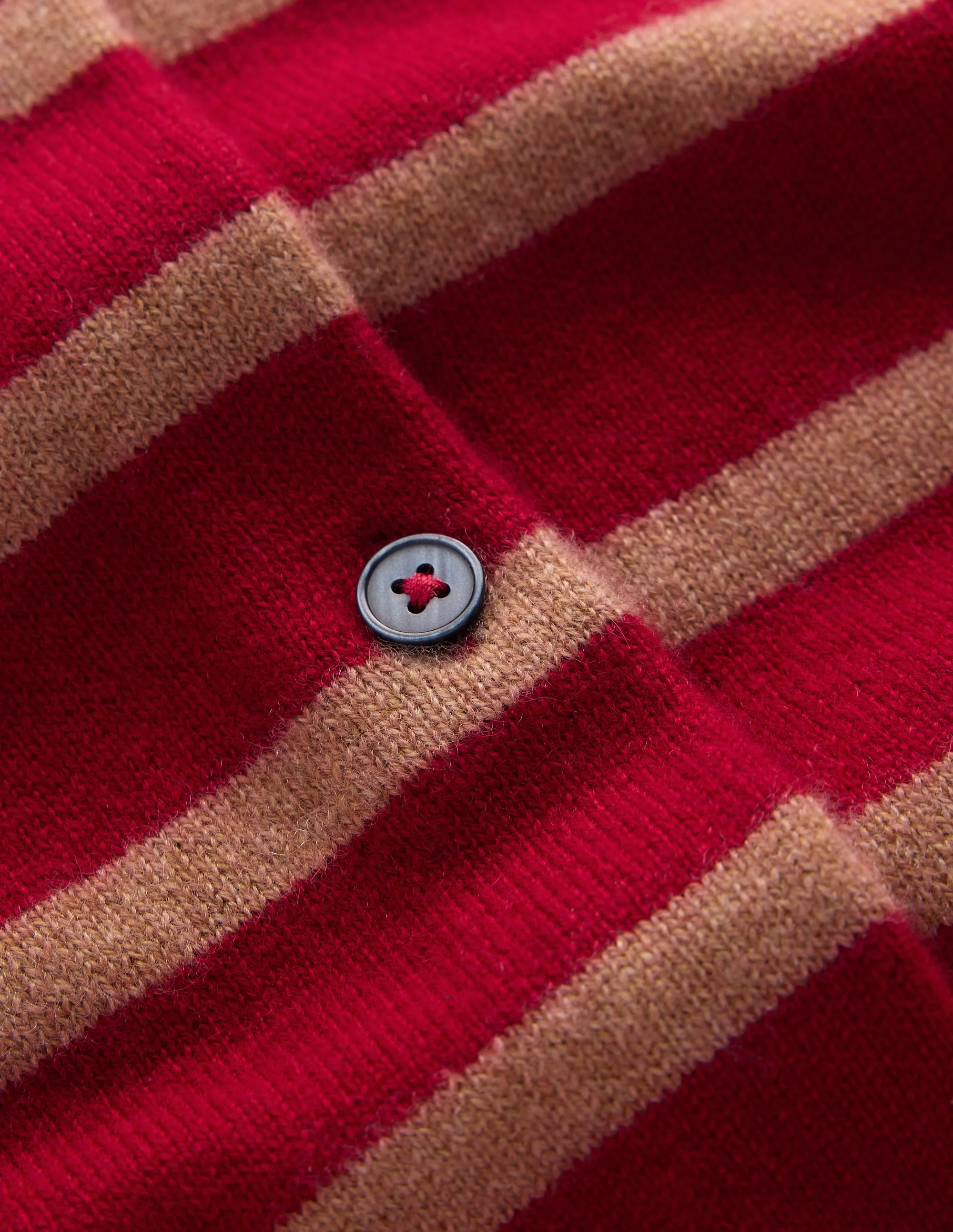 Elsie Cashmere Crew Cardigan-Poppy Red, Camel Stripe - 1