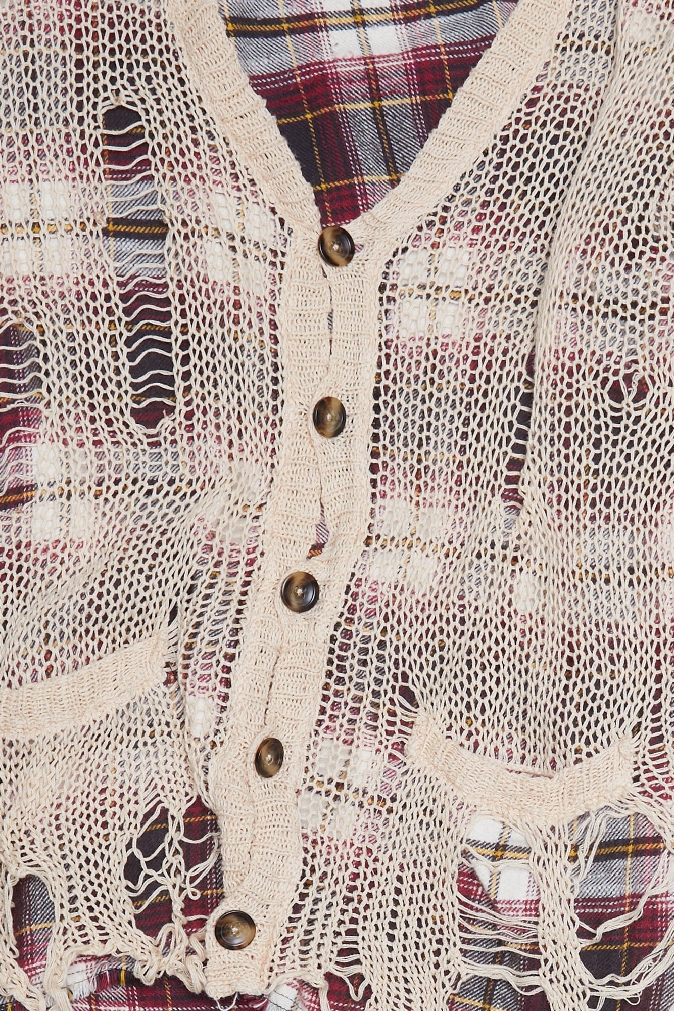 RELAXED OVERLAY CARDIGAN - CREAM AND BLACK PLAID - 4