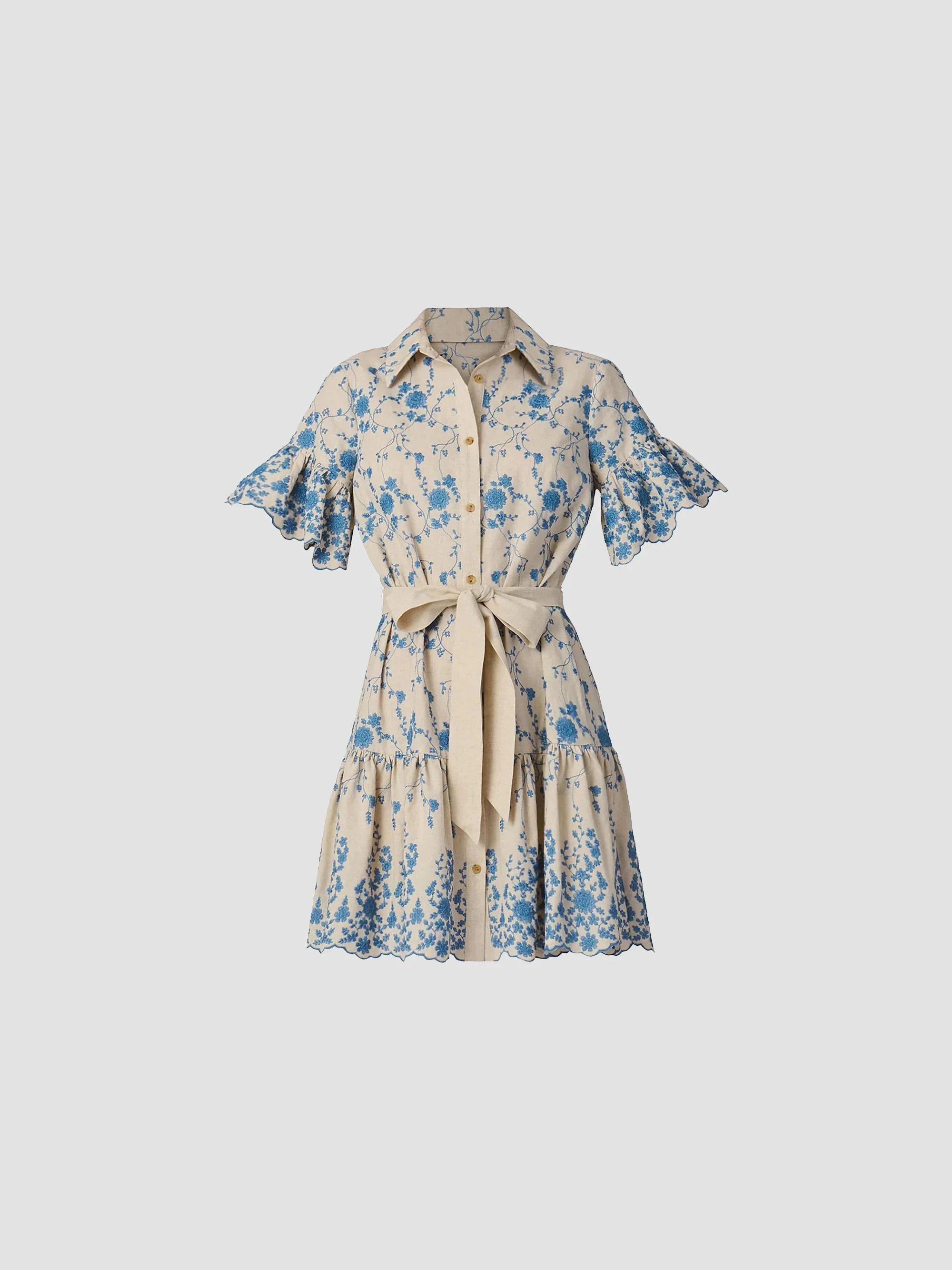 Women's Lima Floral Cotton-Blend Minidress - Flax Powder Blue - 1