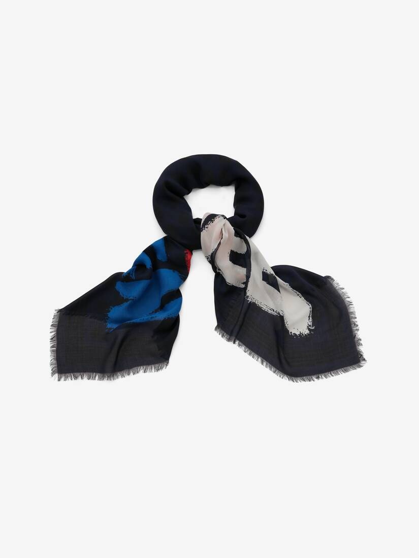 Mcqueen Graffiti Biker Skull Scarf in Navy/red - 2